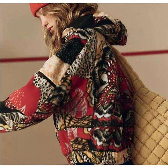 Free People Wild and Free Printed Fleece Pullover Jacket Wildflower Retro Print - Picture 3 of 8